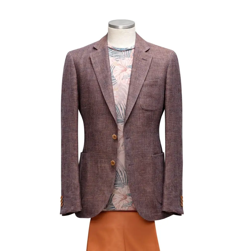 Burgundy linnen maat colbert met oranje maat pantalon