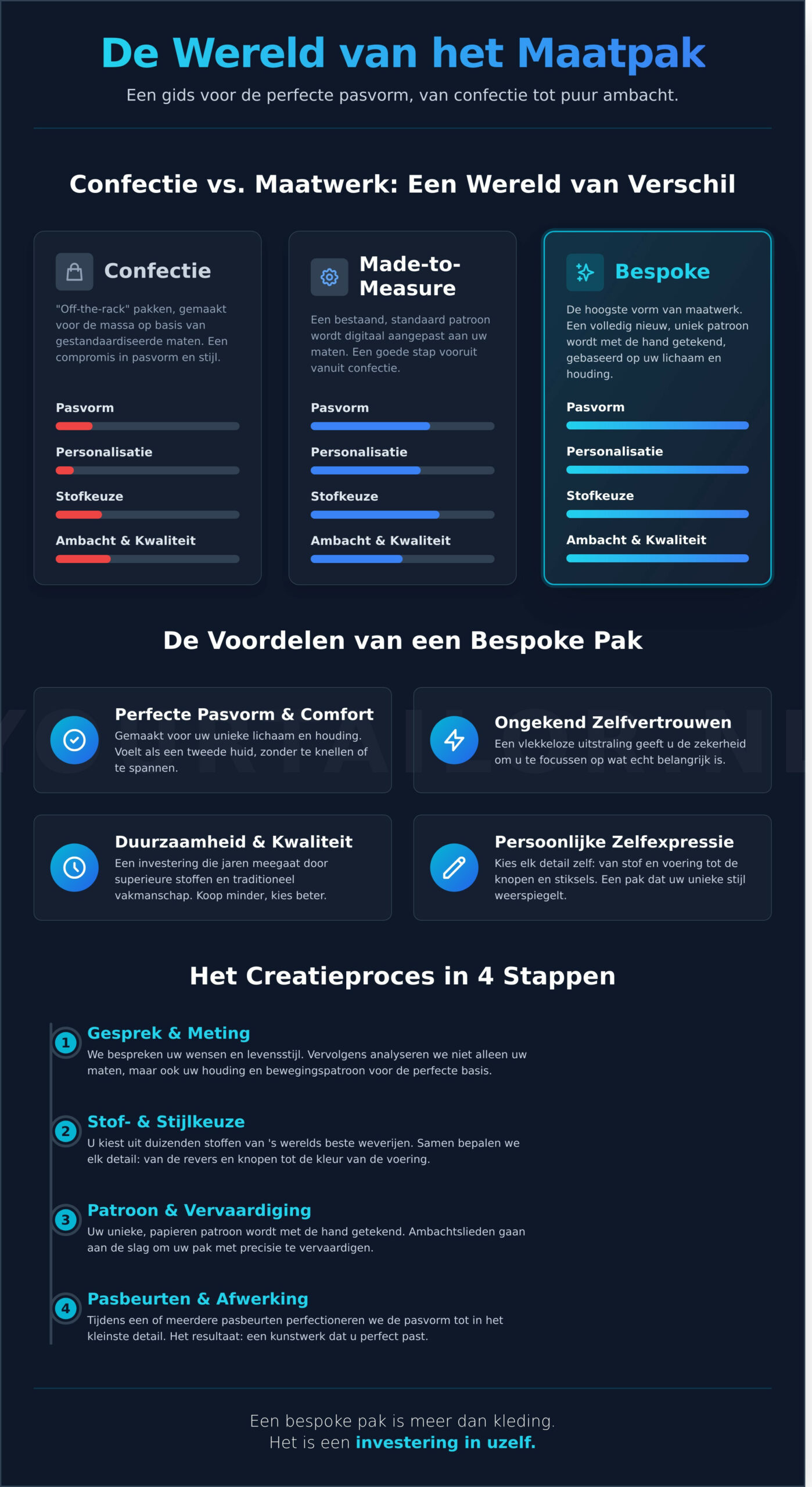 Op Maat Pak: De Ultieme Gids voor Perfecte Pasvorm en Stijl - Infographic