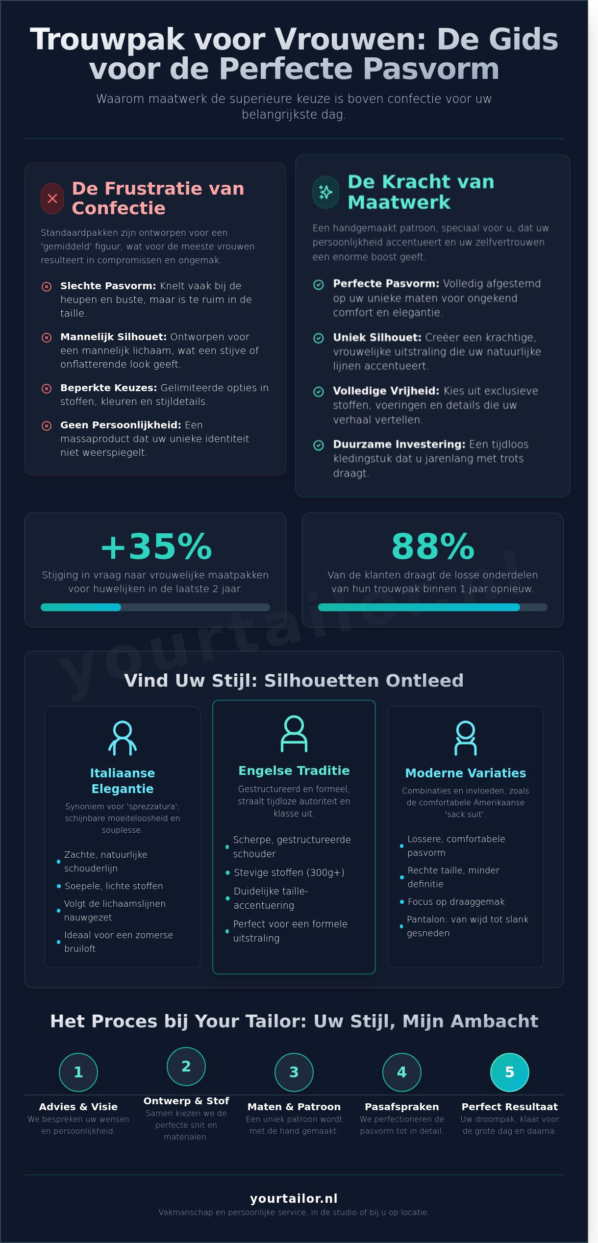 Trouwpak voor de Vrouw: Krachtig, Elegant en Perfect op Maat - Infographic