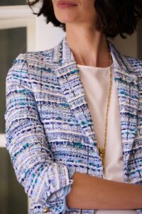 Blauw zomers Dames op maat gemaakt tweed jasje SS 2026
