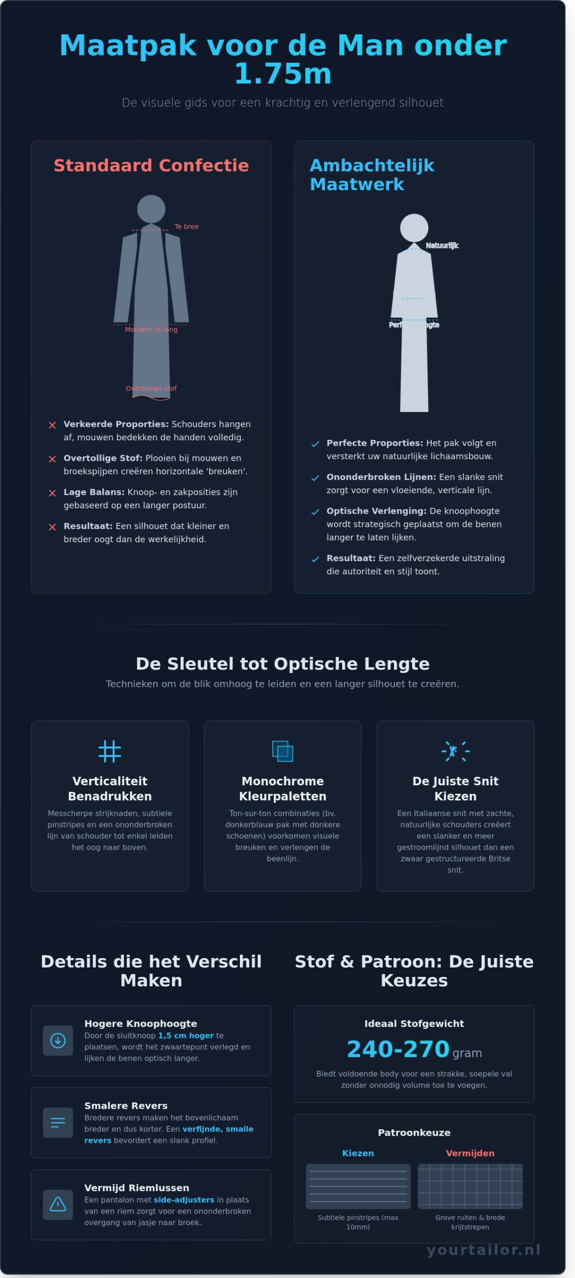Maatpak voor de kleine man: De gids voor perfecte proporties en stijl in 2026 - Infographic
