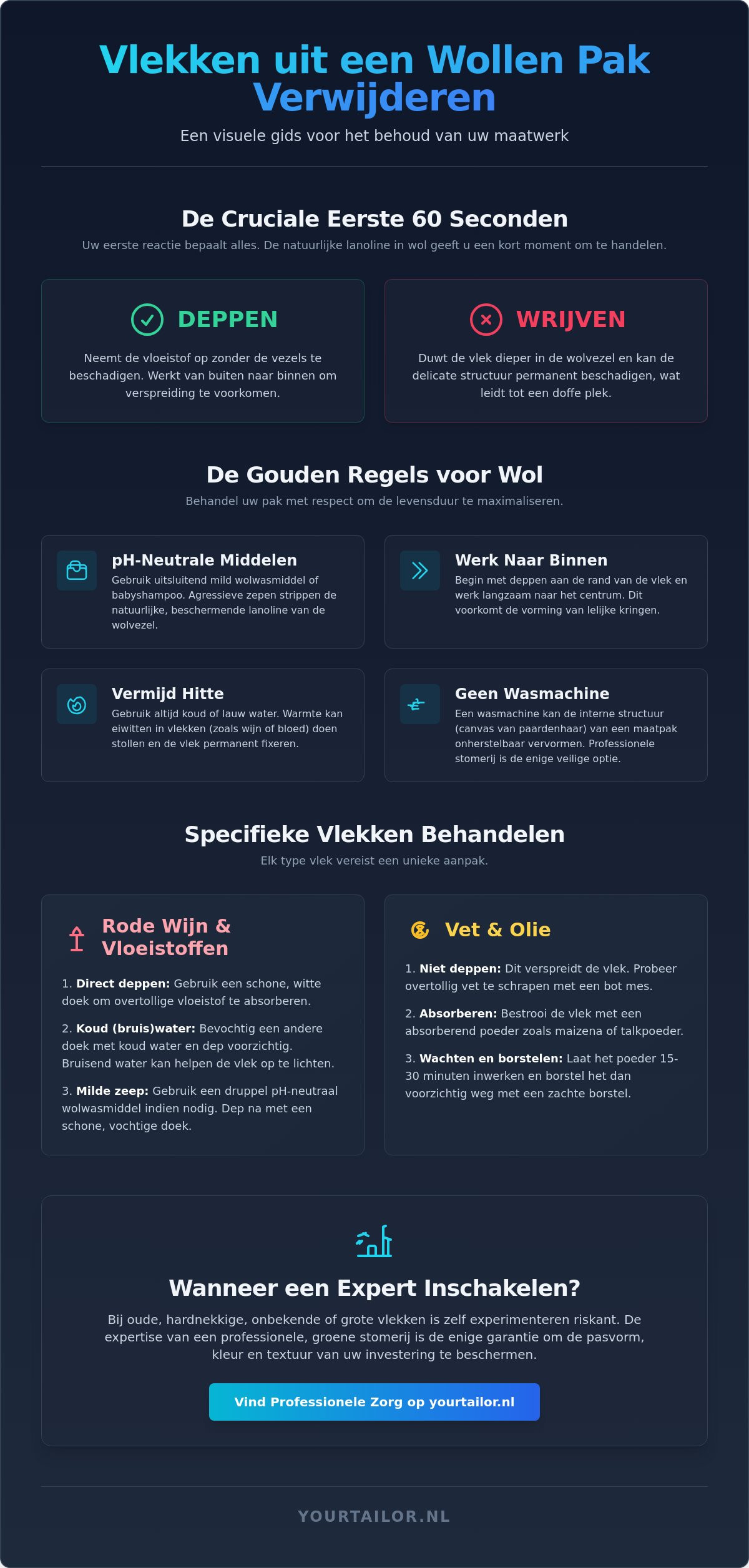 Vlek uit wollen pak verwijderen: De gids voor het behoud van uw kostbare maatwerk - Infographic
